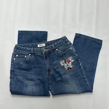 일본 디즈니 정품 미니마우스 Y2K 워싱 7부 갸루 러블리 데님 청바지 5