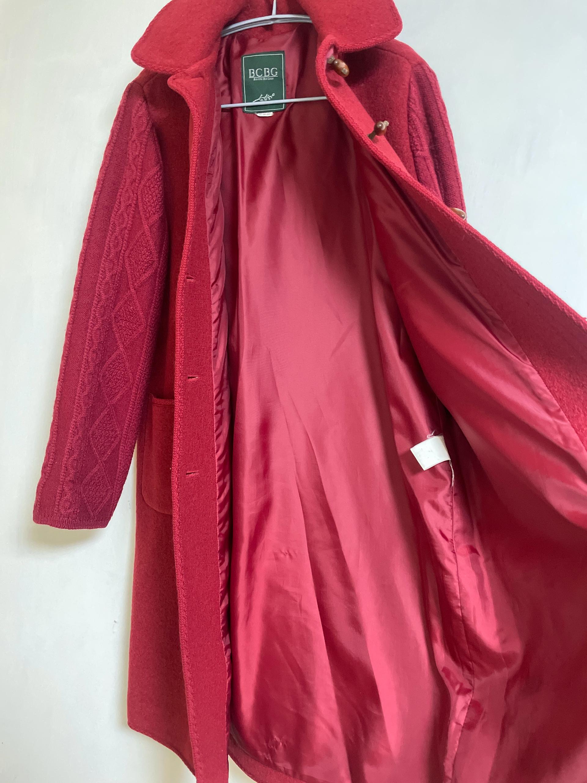 BCBG 울 혼방 떡볶이 후드 코트 레드 5