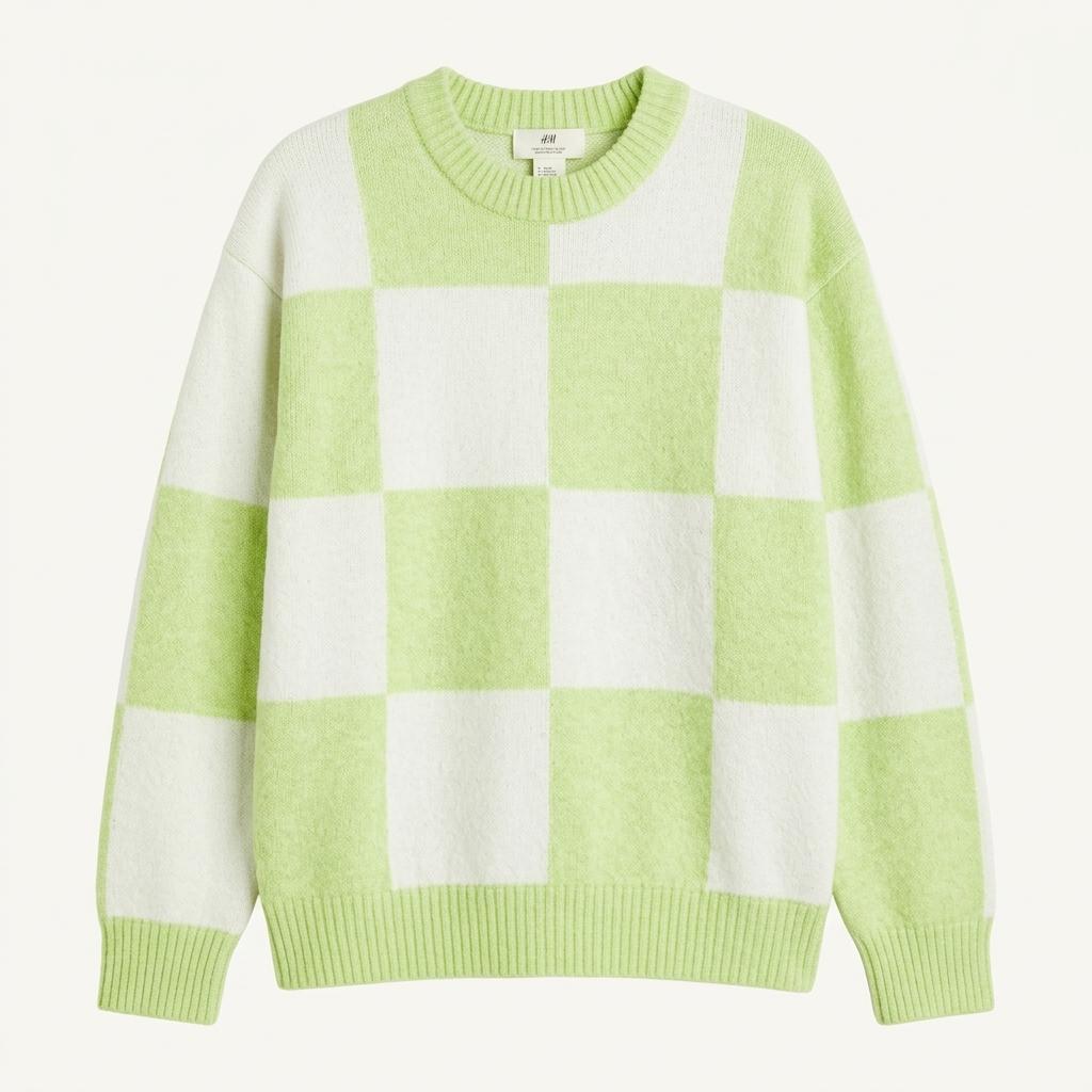 H&M 에이치앤엠 체커보드 라운드 니트 스웨터 그린 1