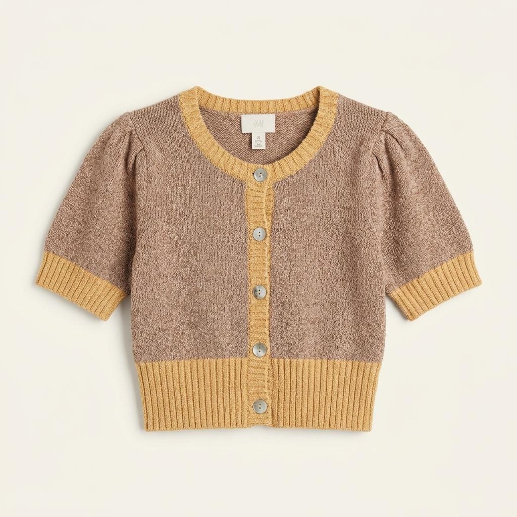 H&M 배색 크롭 반팔 가디건