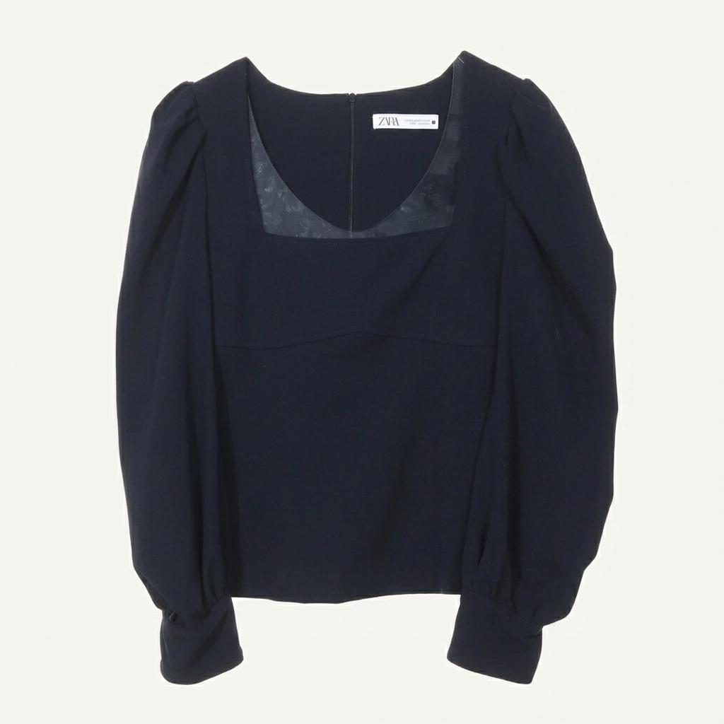 ZARA 스퀘어넥 퍼프 스퀘어 블라우스 네이비 1