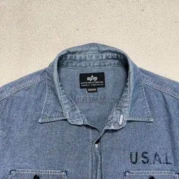 알파인더스트리 U.S.A.I 스탠실 디자인 샹브레이 셔츠 M 5
