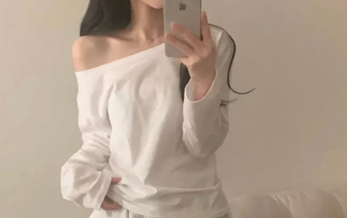 언밸런스 오프숄더 긴팔 티셔츠 2
