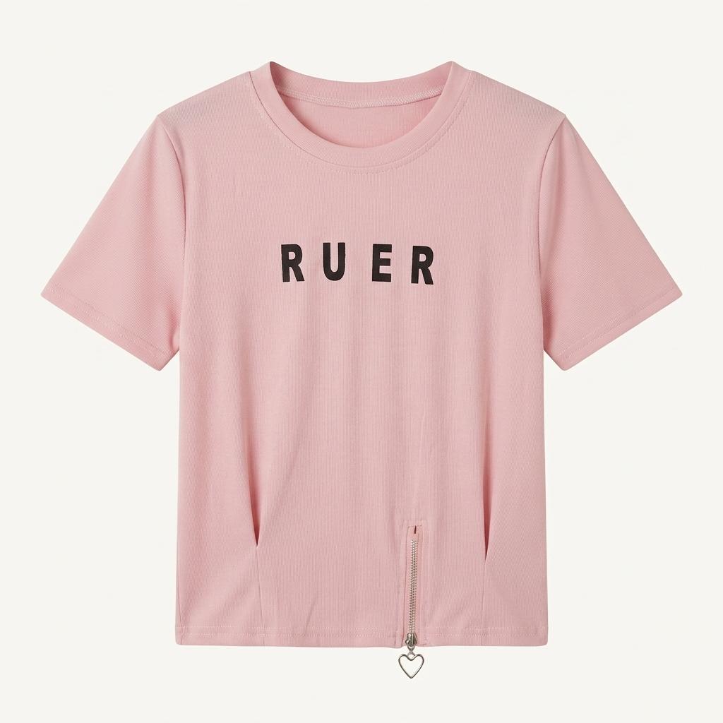RUER 레터링 하트 지퍼 반팔 티셔츠 1