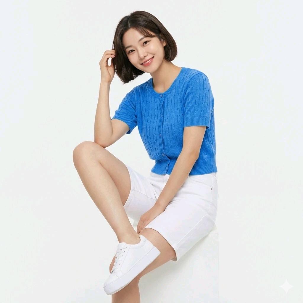 스파오 블루 반팔 가디건 2