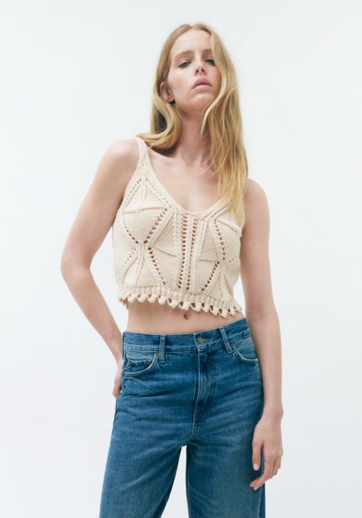 자라(Zara) 크림색 오픈 크로셰 니트 크롭 164 8