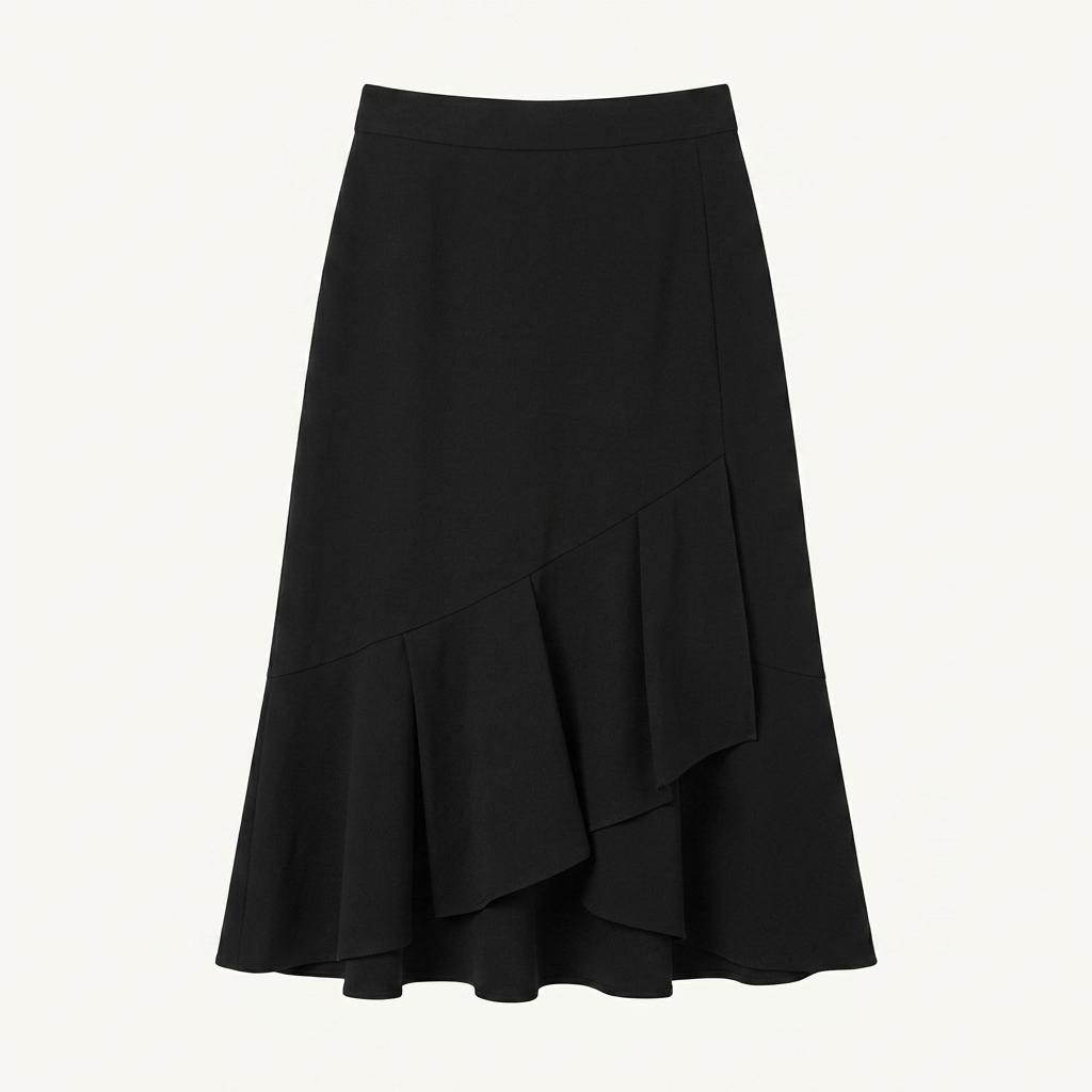 블랙 프릴 머메이드 롱스커트