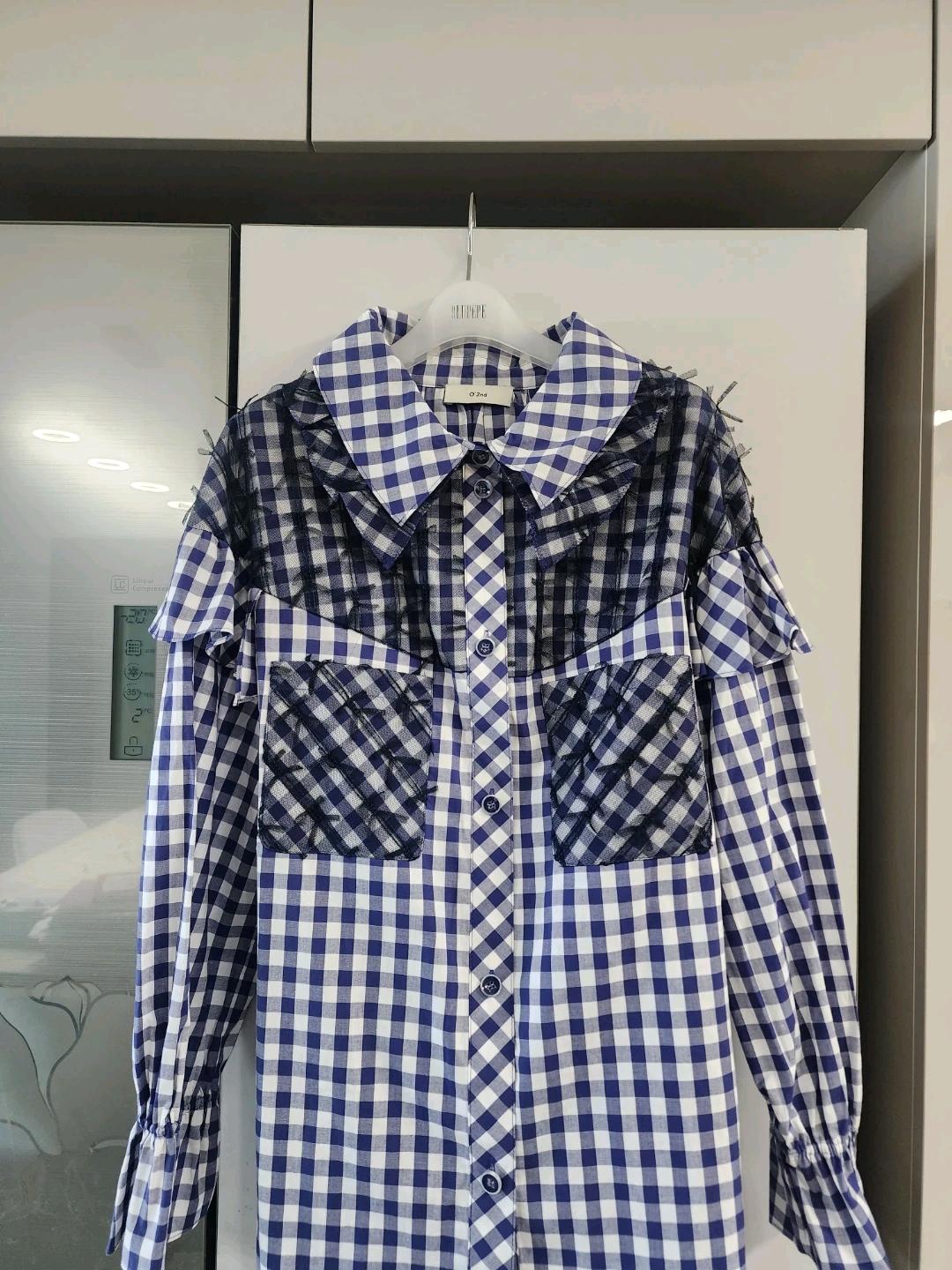 새상품 오즈세컨 레이스 믹스 체크 블라우스 2