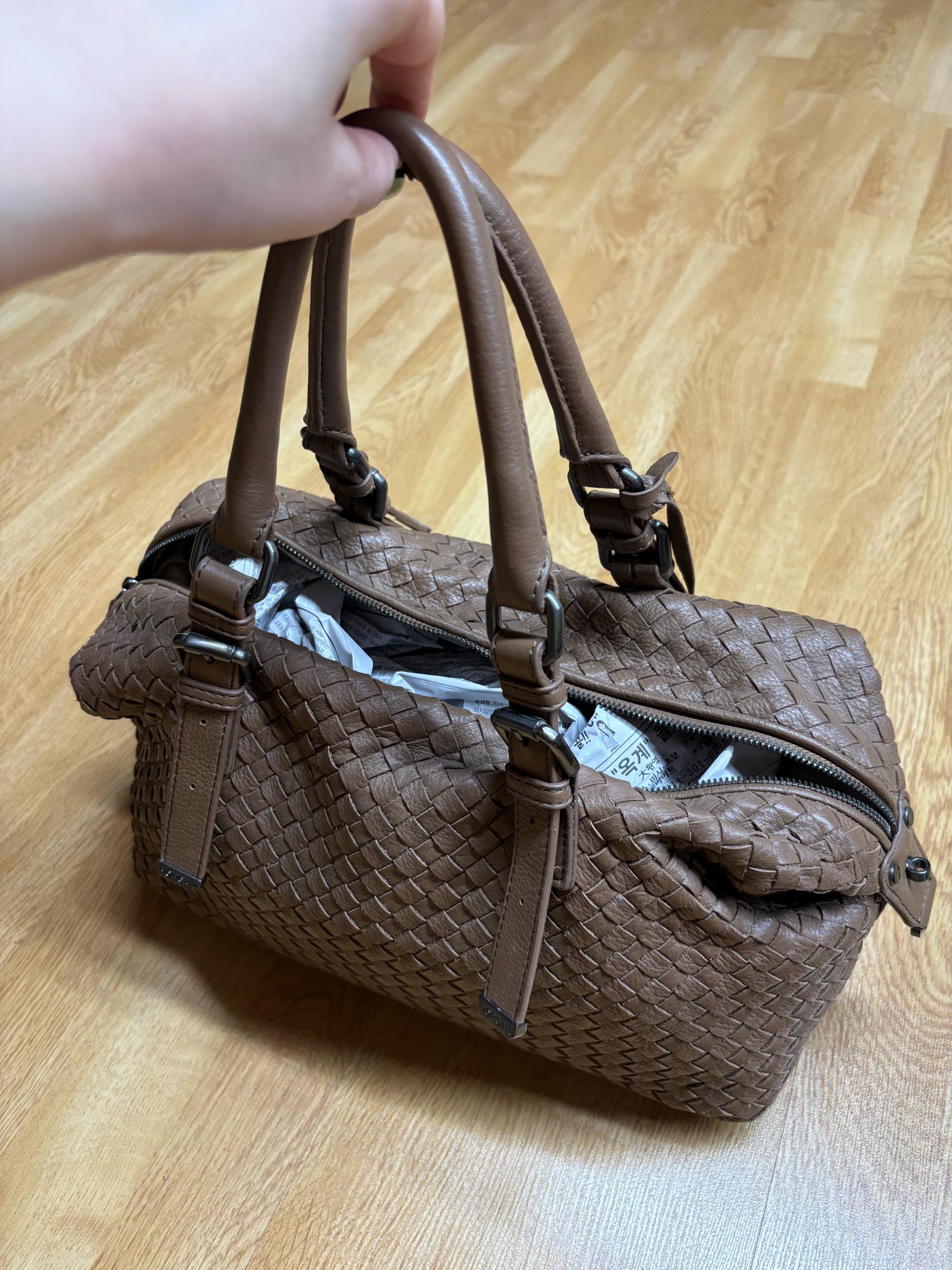 모건 위빙 레더 토트백 브라운 3