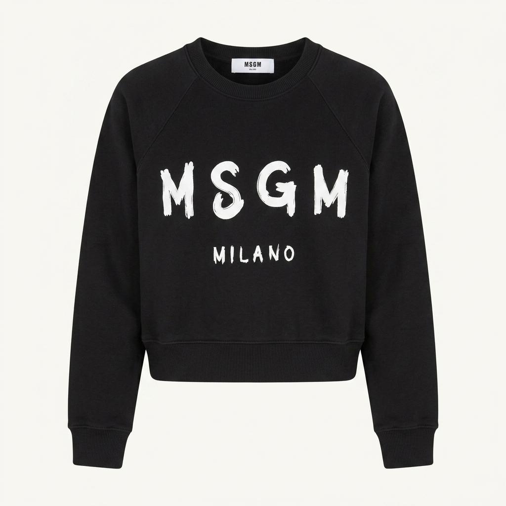 MSGM 밀라노 로고 브러쉬 맨투맨 블랙 1