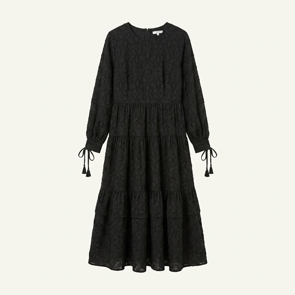 듀엘 레이스 펀칭 롱원피스 블랙 1