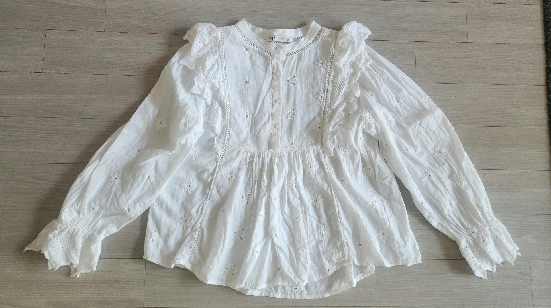 자라 펀칭 자수 러플 블라우스 화이트 2