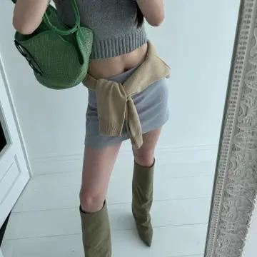 #1028 누벅텍스쳐 폴드오버 8cm 롱부츠 245 베이지 새상품 6
