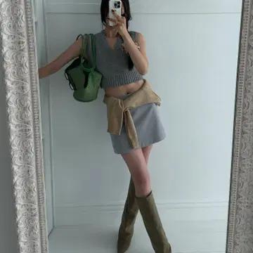 #1028 누벅텍스쳐 폴드오버 8cm 롱부츠 245 베이지 새상품 3