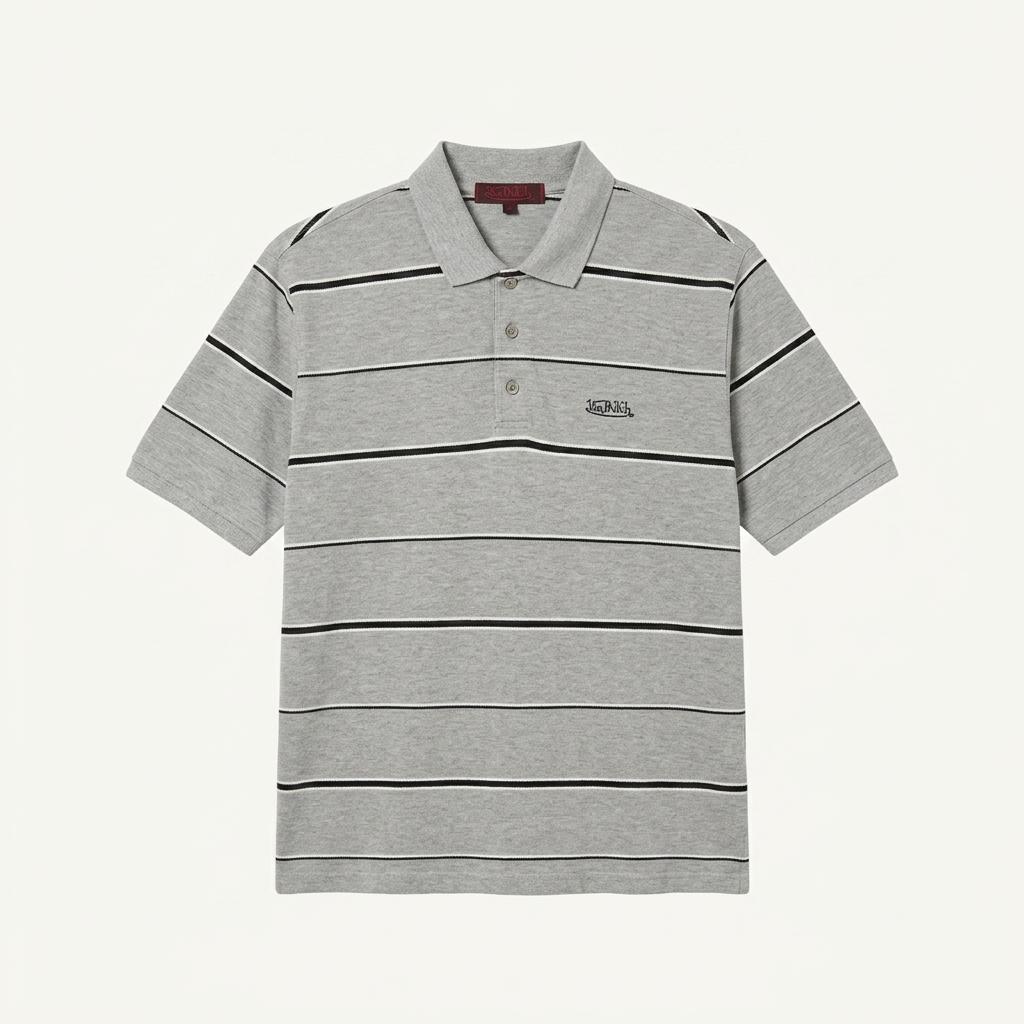 본더치 Von Dutch 그레이 스트라이프 카라 티셔츠 L 1
