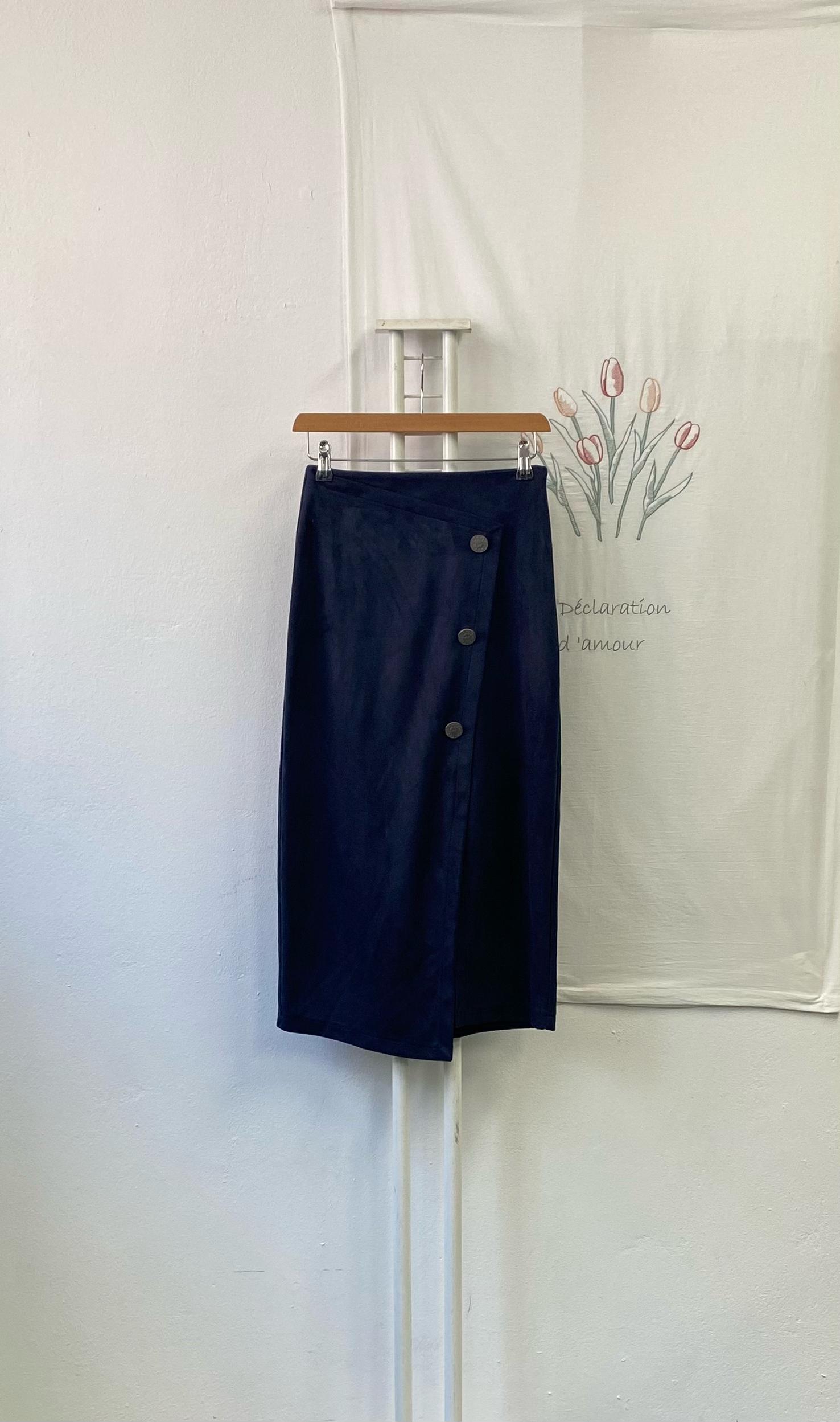 자라 ZARA 네이비 스웨이드 H라인 랩 스커트 2
