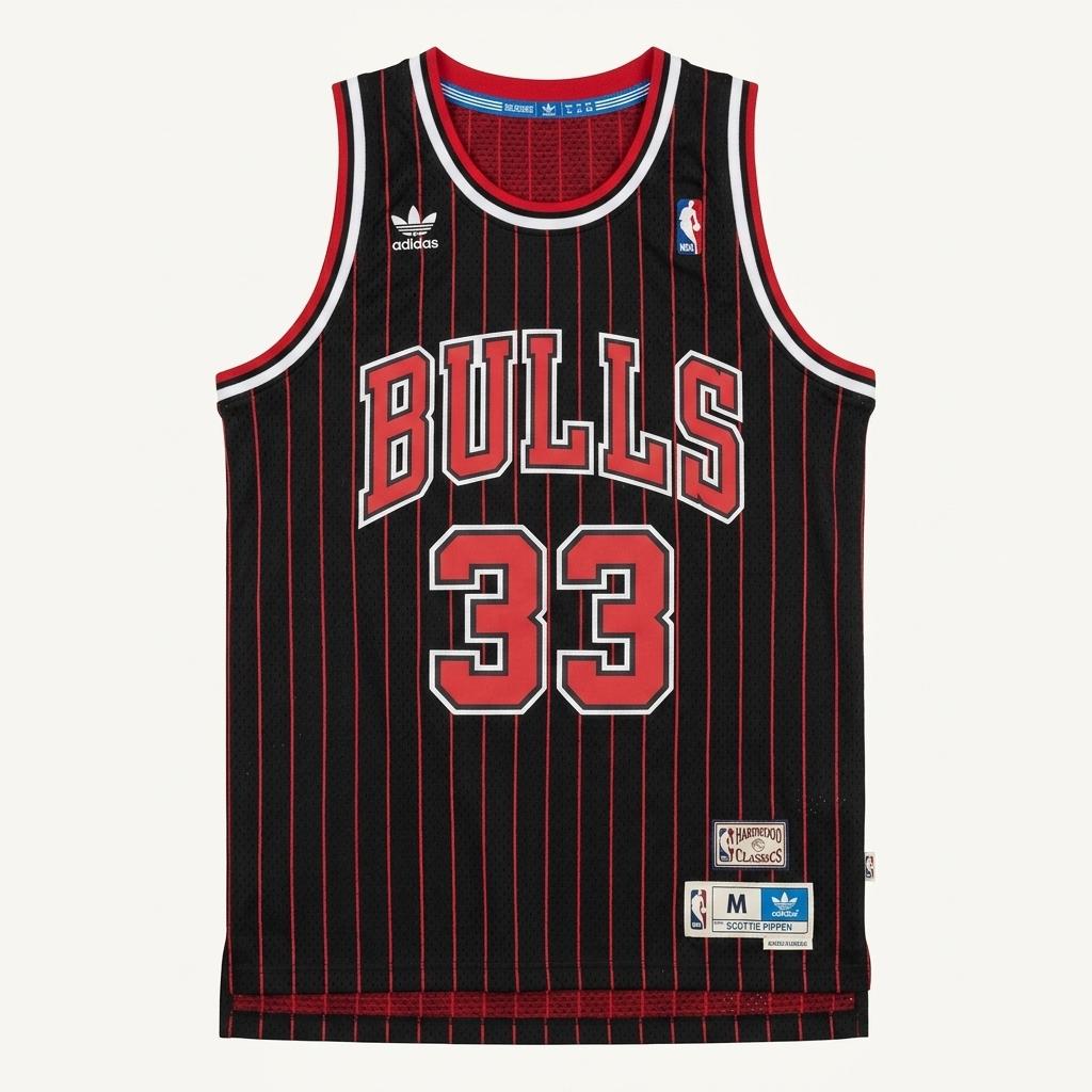M 아디다스 NBA 시카고 불스 피펜 스트라이프 나시 티셔츠 1