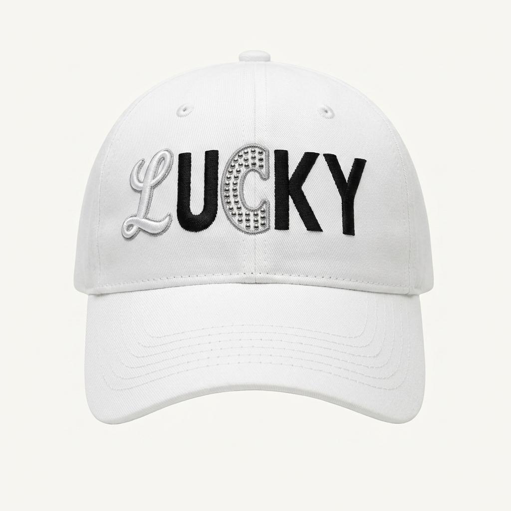 화이트 LUCKY 볼캡 모자 1