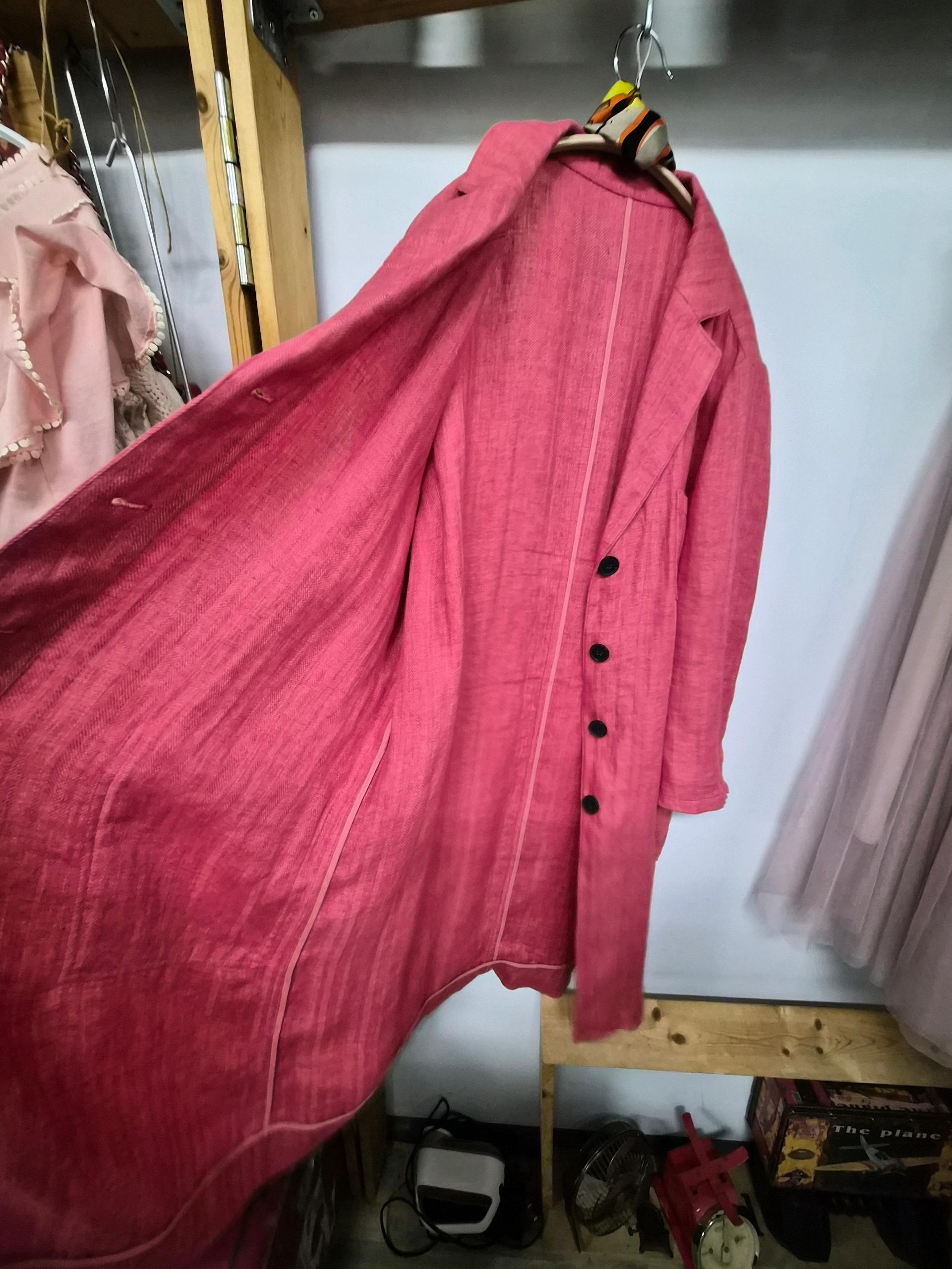BCBG 린넨 100% 헤링본 롱 싱글 코트 7
