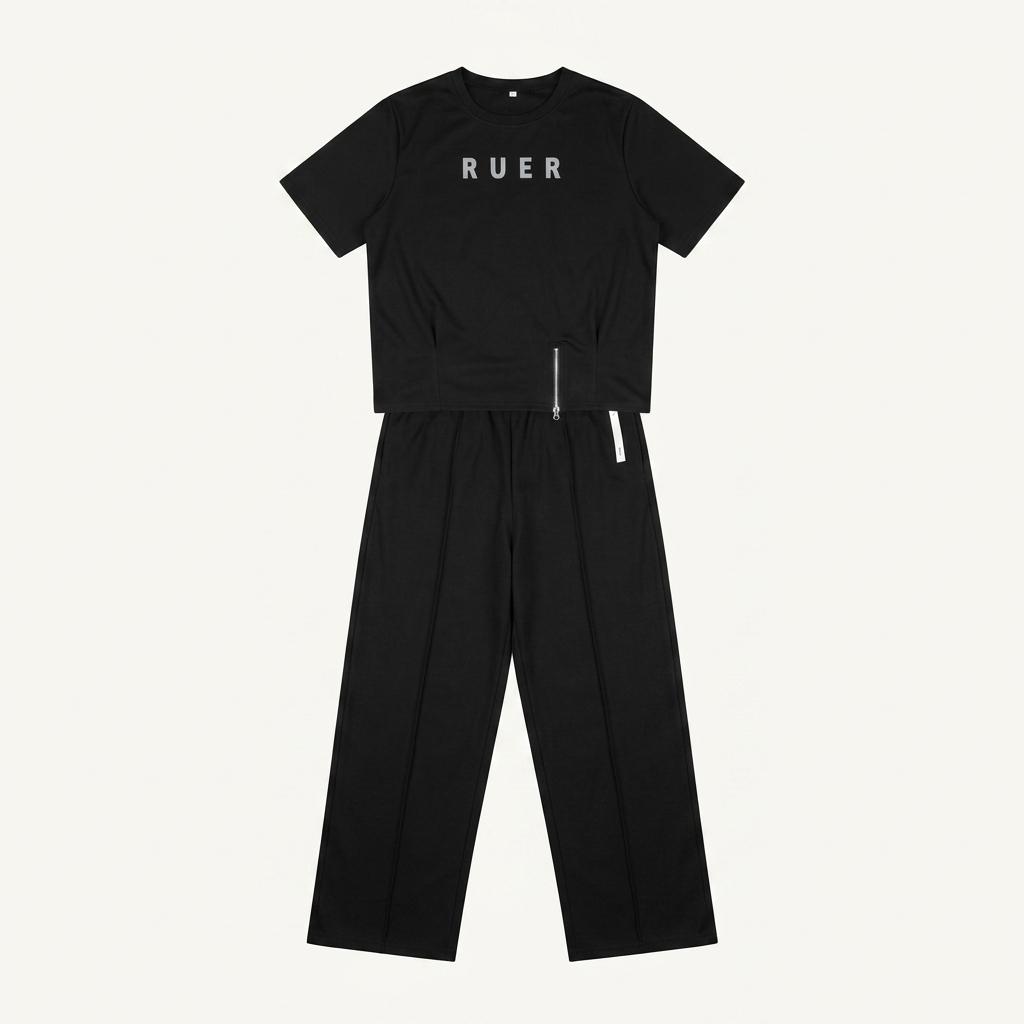 RUER 루어 레터링 반팔 트레이닝 세트 블랙 1