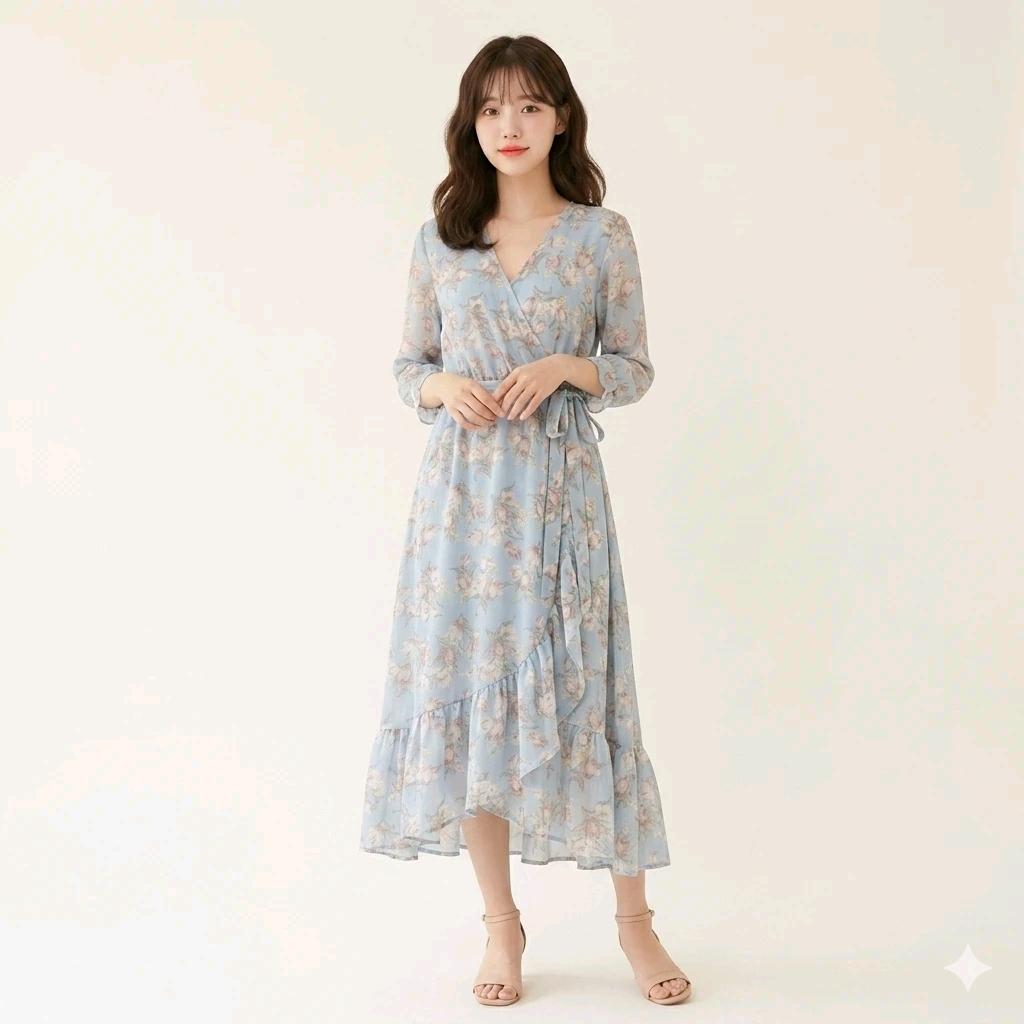 파스텔 하늘 쉬폰 롱원피스(새상품) 4
