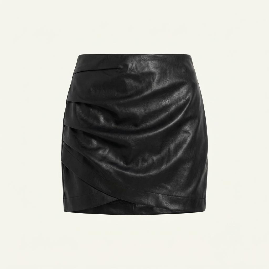 H&M 디바이디드 가죽 셔링 미니스커트 블랙 1