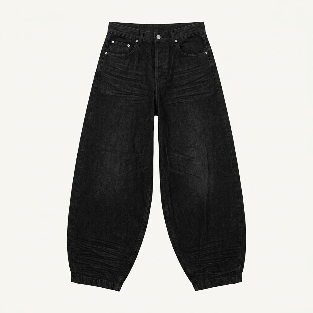 기철 BALLOON FIT DENIM PANTS (BLACK COATED) 1
