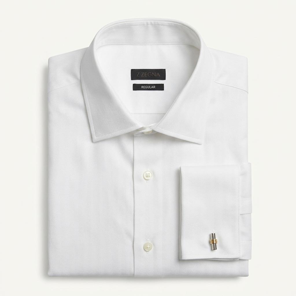 Z Zegna 화이트 헤링본 더블커프스 드레스 셔츠 1
