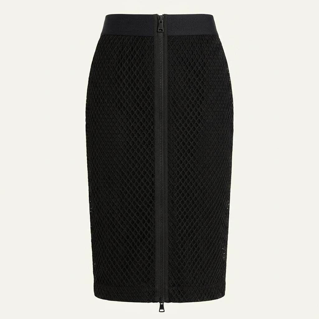 DKNY 메쉬 디테일 지퍼 미디 스커트 블랙 1