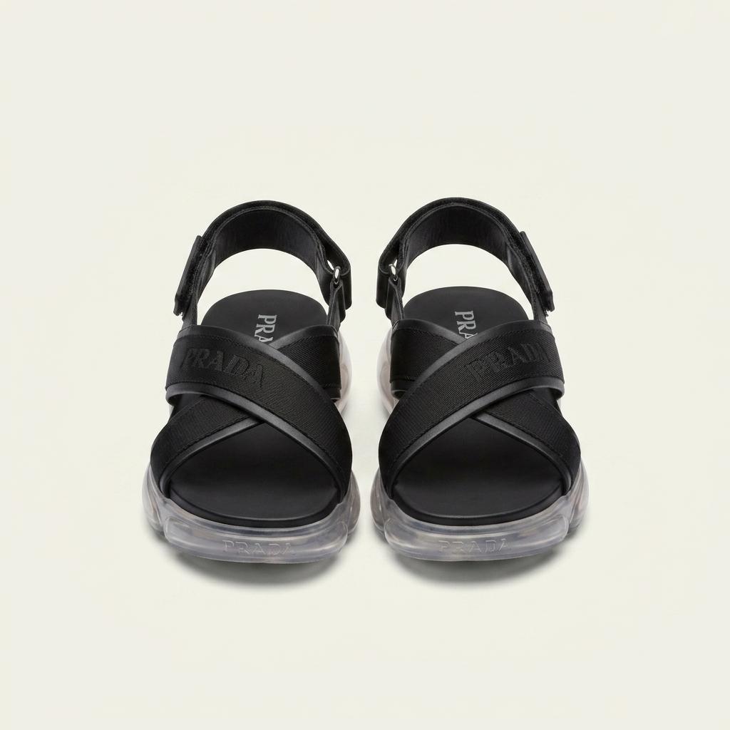 프라다 로고 나일론 스트랩 샌들 블랙