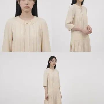 [5% 할인] [34] 샤넬 여성 CC로고 단추 플리츠 실크 원피스 드레스 아이보리 3