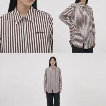[5% 할인] [38] 미우미우 25ss 로고 스트라이프 포플린 집업 셔츠 자켓 브라운 3