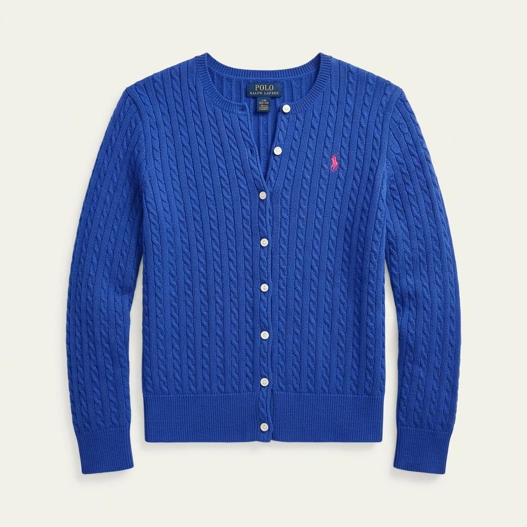 폴로 랄프로렌 걸즈 케이블 니트 가디건 블루 1