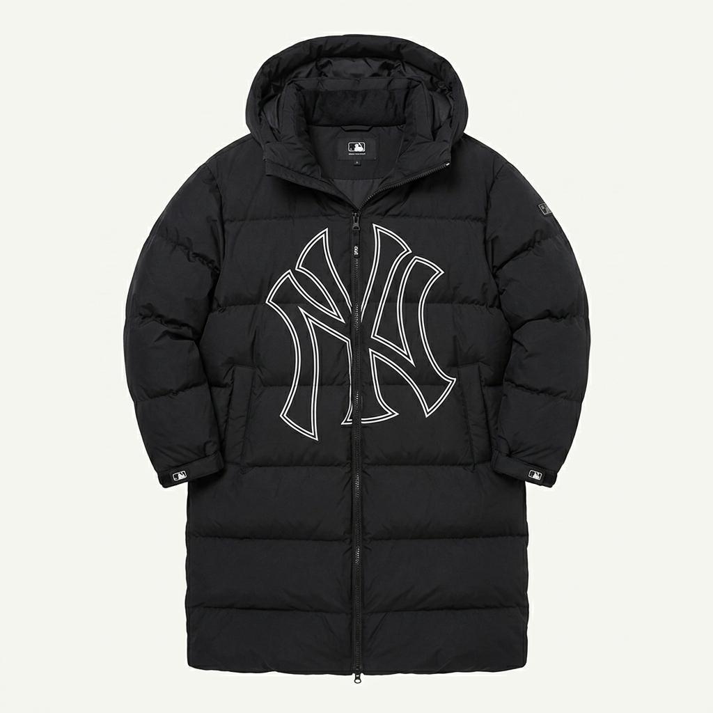 MLB 베이직 메가로고 후드 롱패딩 NY 블랙 1