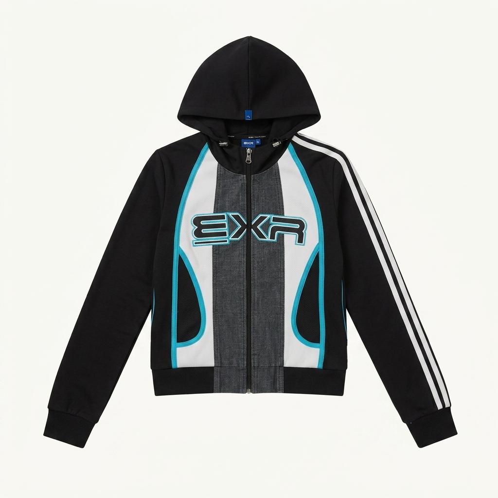 EXR 배색 y2k 후드 집업 자켓 블랙 1