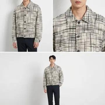 [5% 할인] [46] 솔리드옴므 22fw 남성 트위드 체크 블루종 자켓 블랙 화이트 3