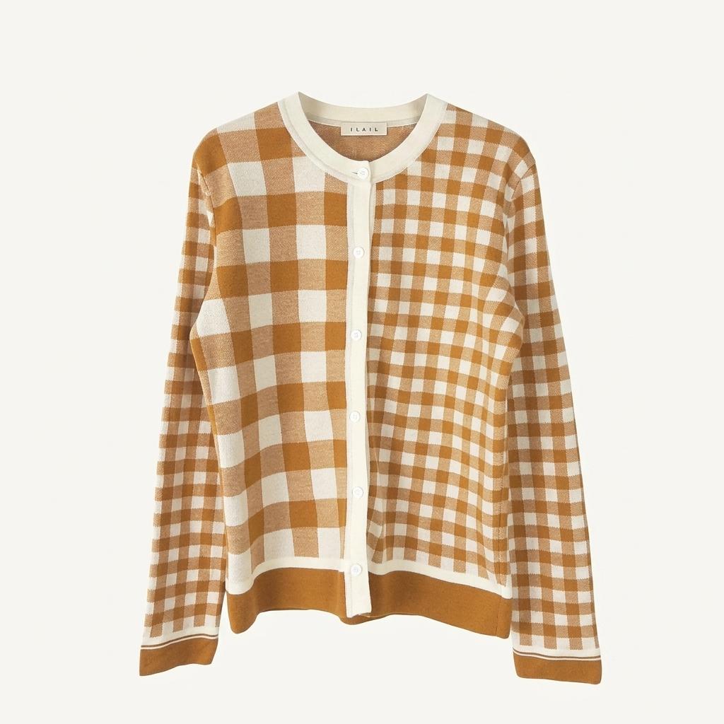 [S]ILAIL 울 100% 격자체크 니트가디건/J2-09-19 1
