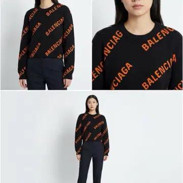 [5% 할인] [M] 발렌시아가 여성 멀티 로고 자카드 크롭 울 니트 오렌지 블랙 3