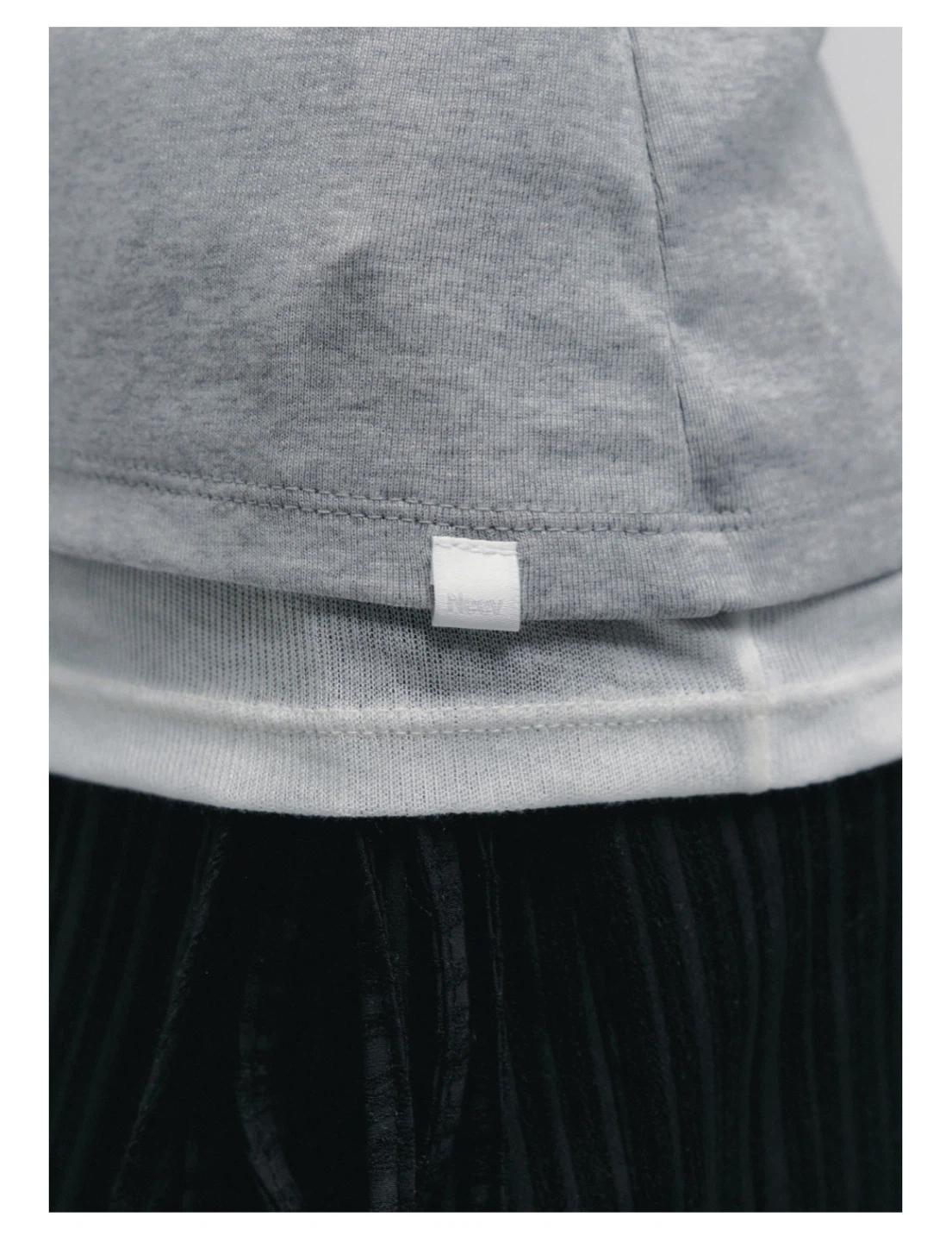 [니브] Boat Neck Layered Slim T-shirt (Gray) 4