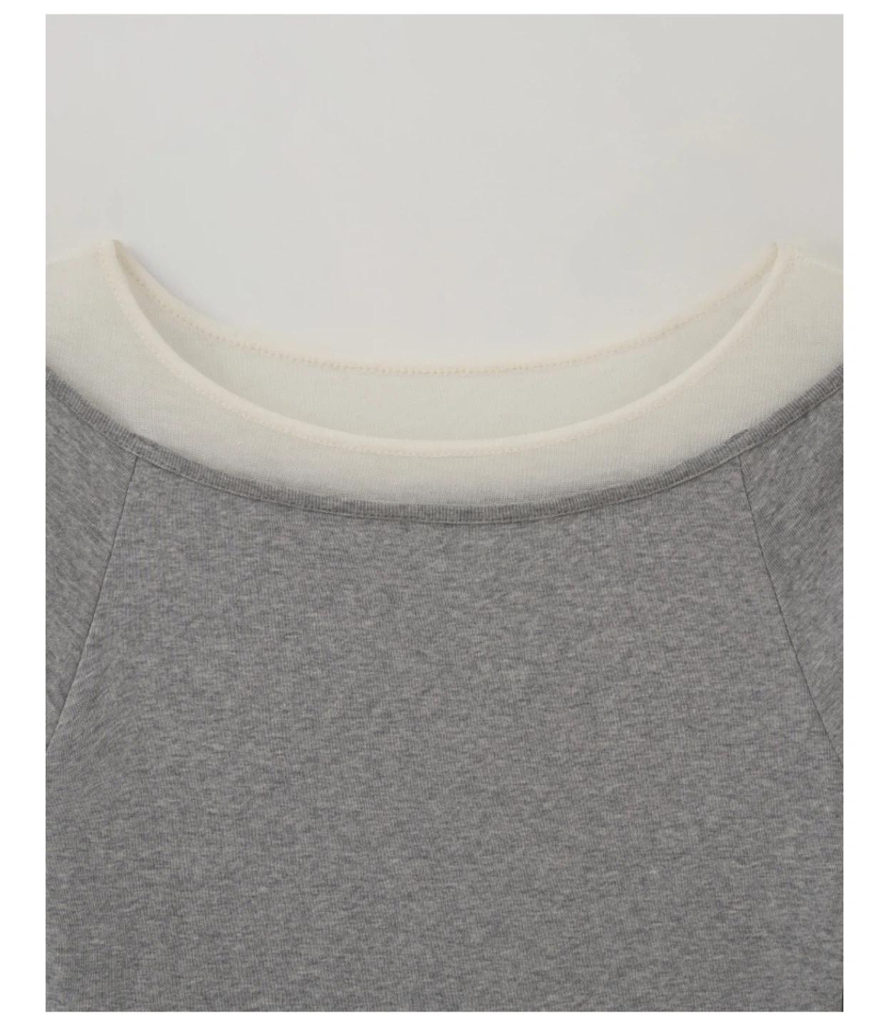 [니브] Boat Neck Layered Slim T-shirt (Gray) 7