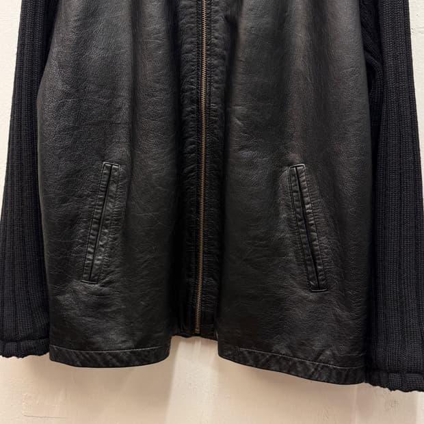 90s BASCO Leather Ribbed Knit Jacket 5