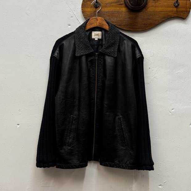 90s BASCO Leather Ribbed Knit Jacket 3