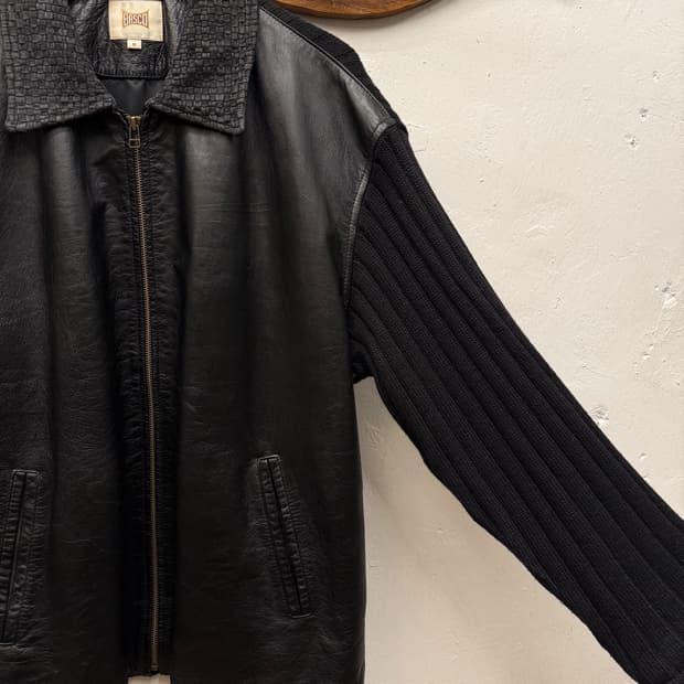 90s BASCO Leather Ribbed Knit Jacket 6