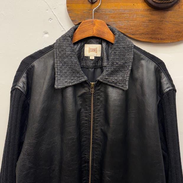 90s BASCO Leather Ribbed Knit Jacket 4
