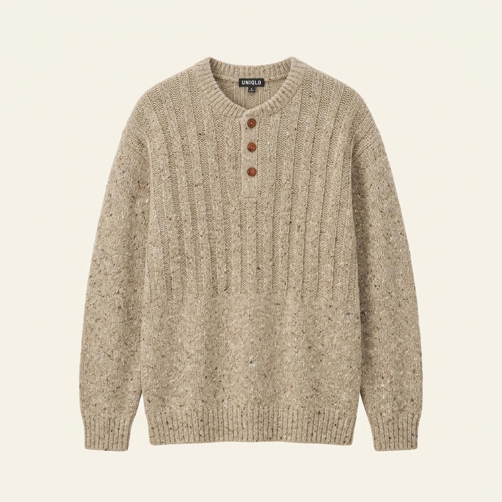 Old UNIQLO Wool Blend Henley Neck Knit 1