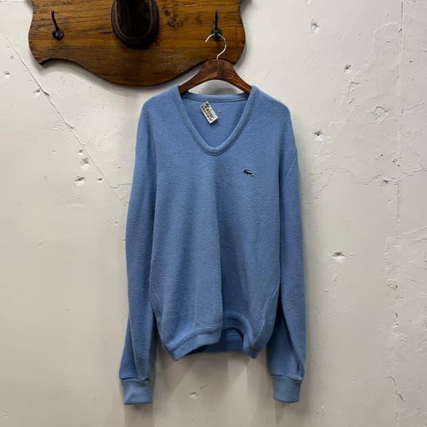 M) 7-80s Lacoste Light Blue V-neck Knit 2
