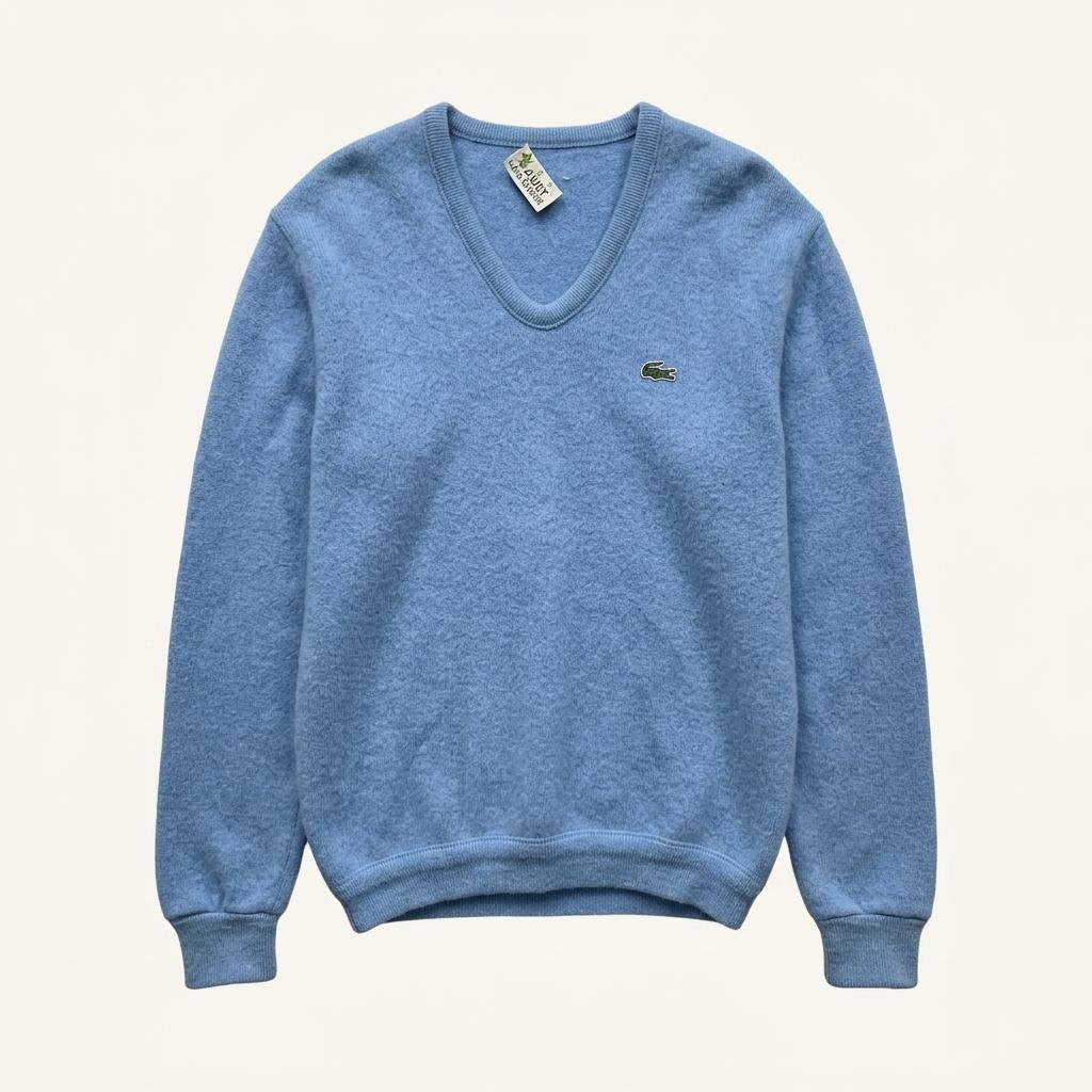 M) 7-80s Lacoste Light Blue V-neck Knit 1