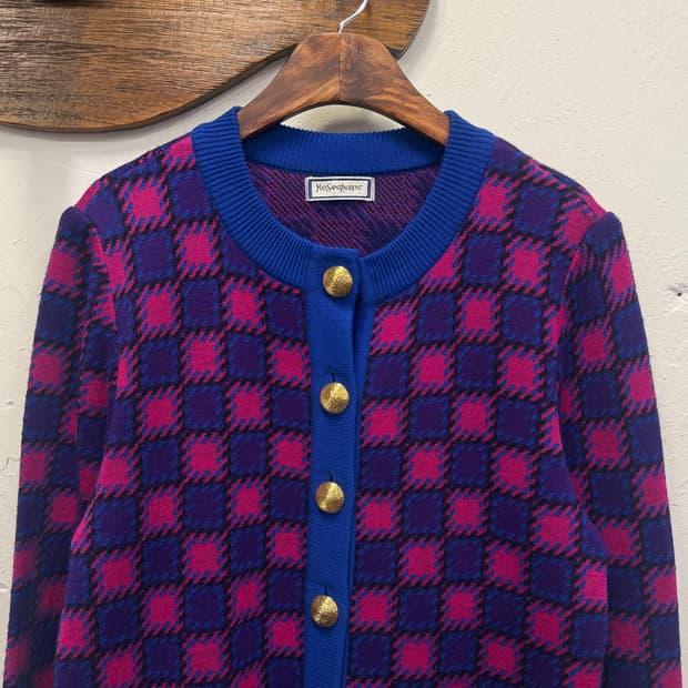 55) Yves Saint Laurent Wool Check Cardig 2