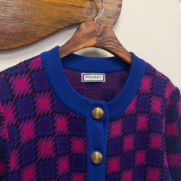 55) Yves Saint Laurent Wool Check Cardig 4