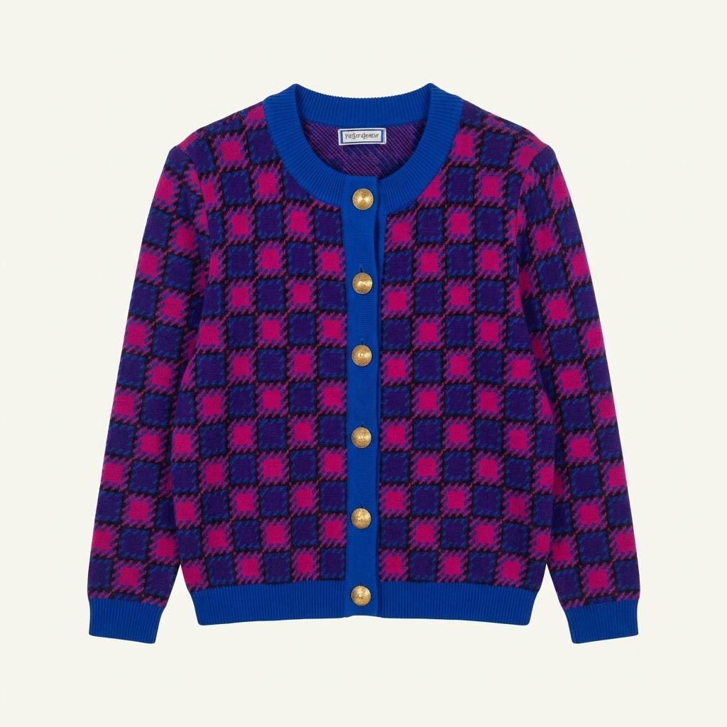 55) Yves Saint Laurent Wool Check Cardig 1